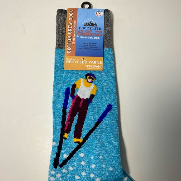 Ski Slopes Socks Adult L/XL Blue & Gray Socksmith Outlands USA Recycled Cotton - Picture 2 of 6